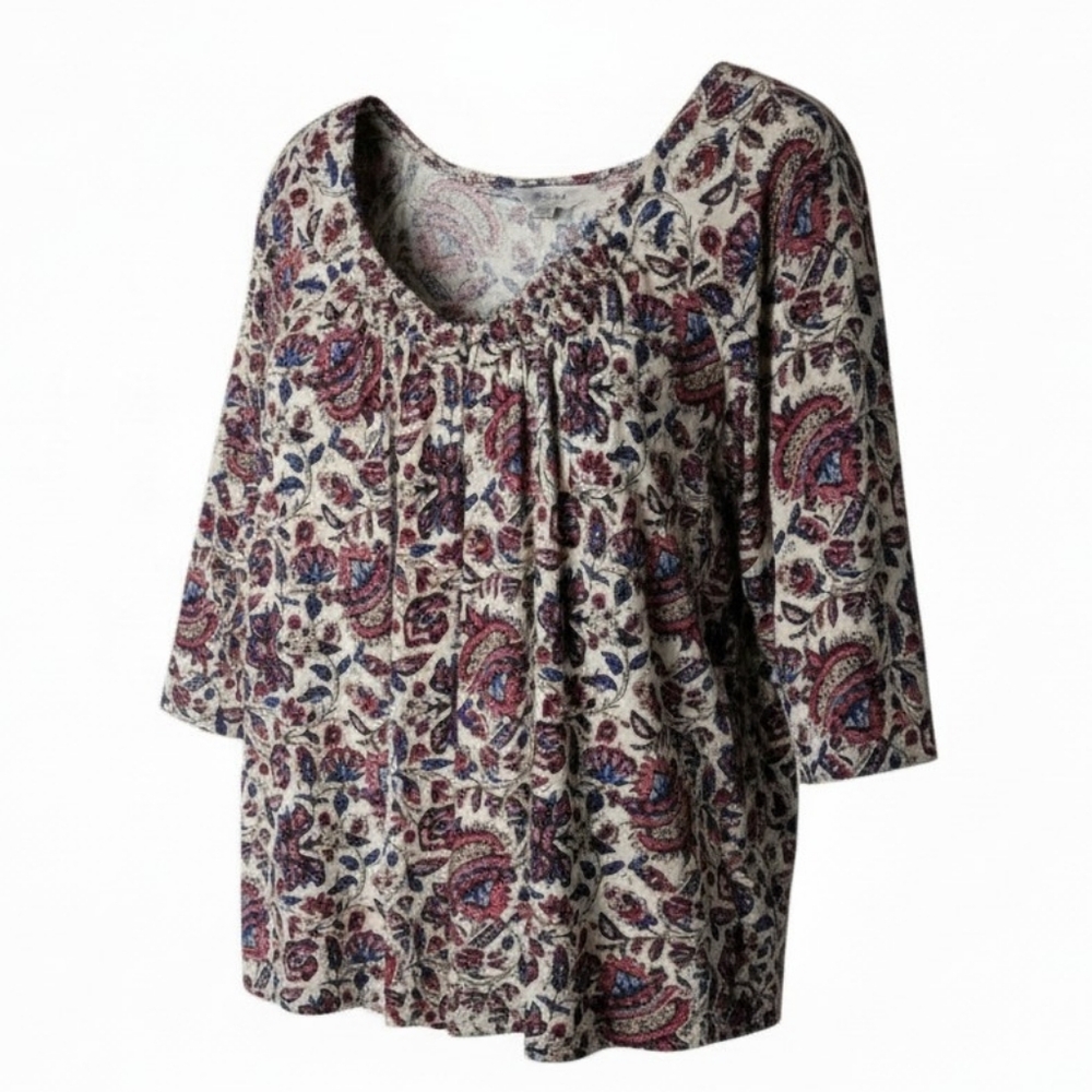 Lucky Brand women's paisley floral pintuck scoop neck top plus size 2X